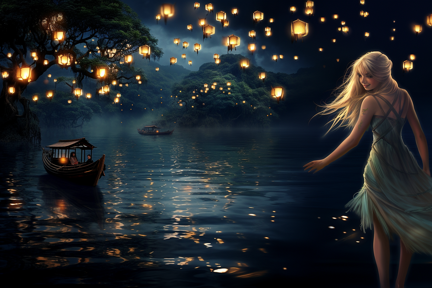 Captivating Serene Anime Girl Amidst Lush Forest And Lake Of Beautiful  Water Lilies