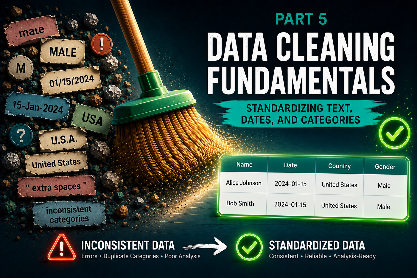 Data Cleaning Fundamentals: Standardizing Text, Dates, and Categories