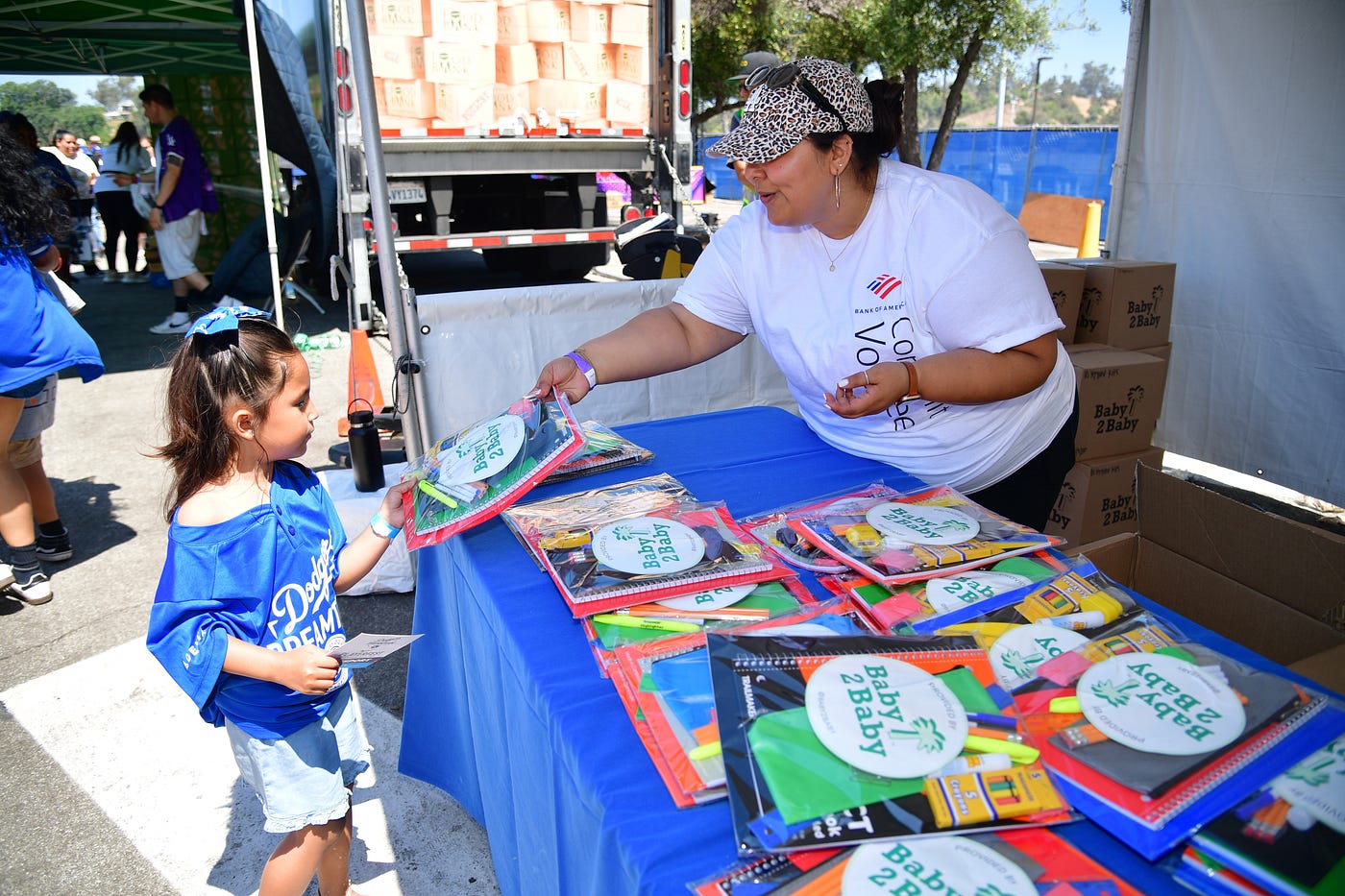 Dodgers Dreamteam players and families receiving resources from LADF partners (Gary A. Vasquez/Los Angeles Dodgers)