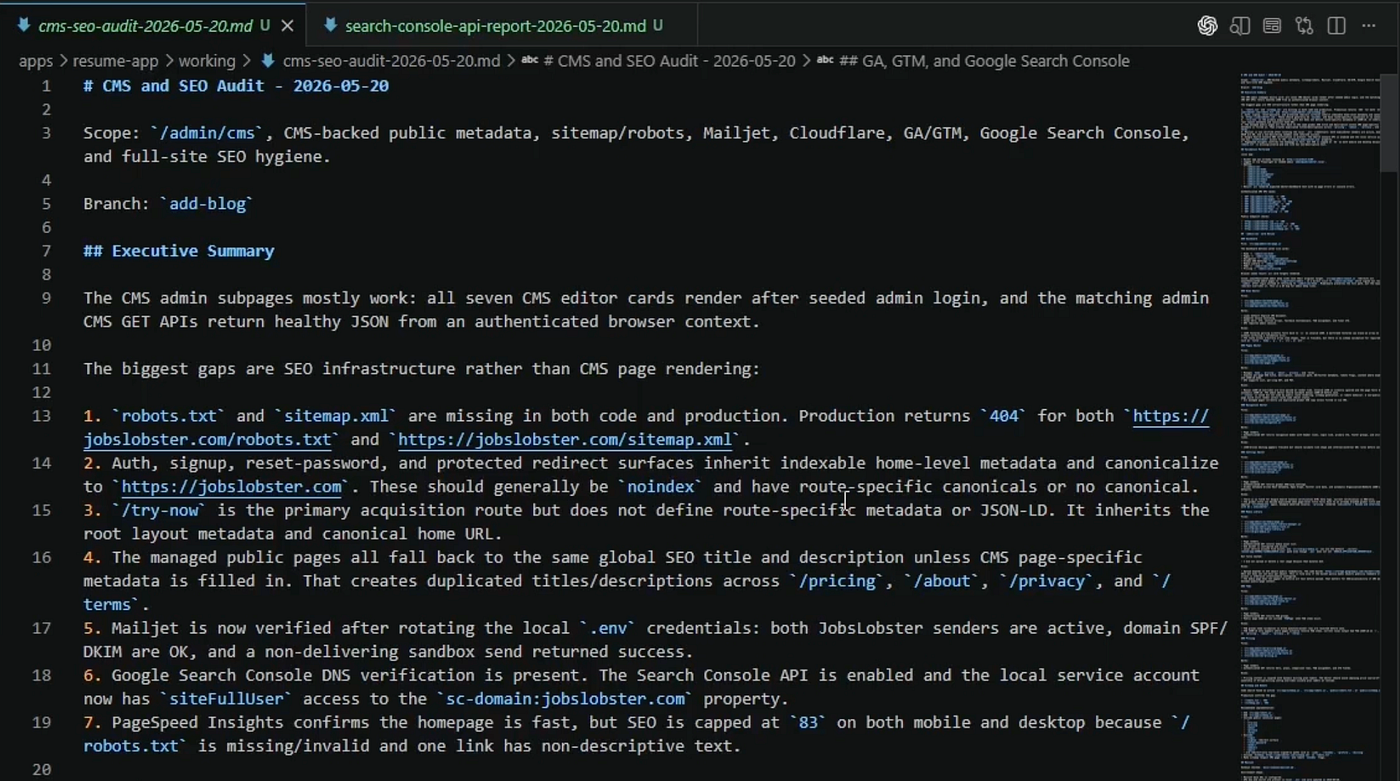 Here’s a screenshot of what issues Codex found after the audit