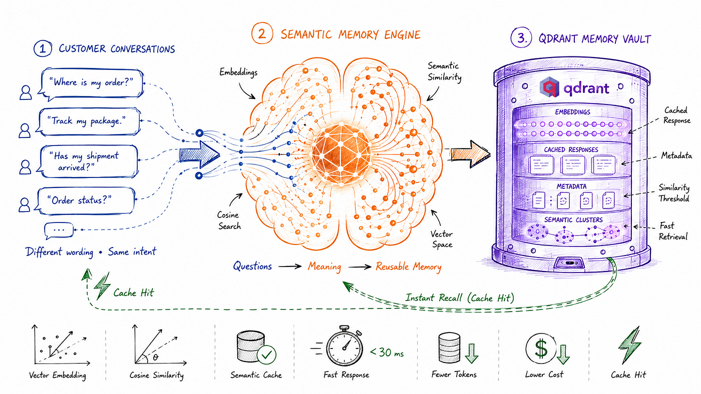 Semantic Caching with Qdrant to Optimize Token Costs in Customer Support. Cover Image Credits ChatGPT