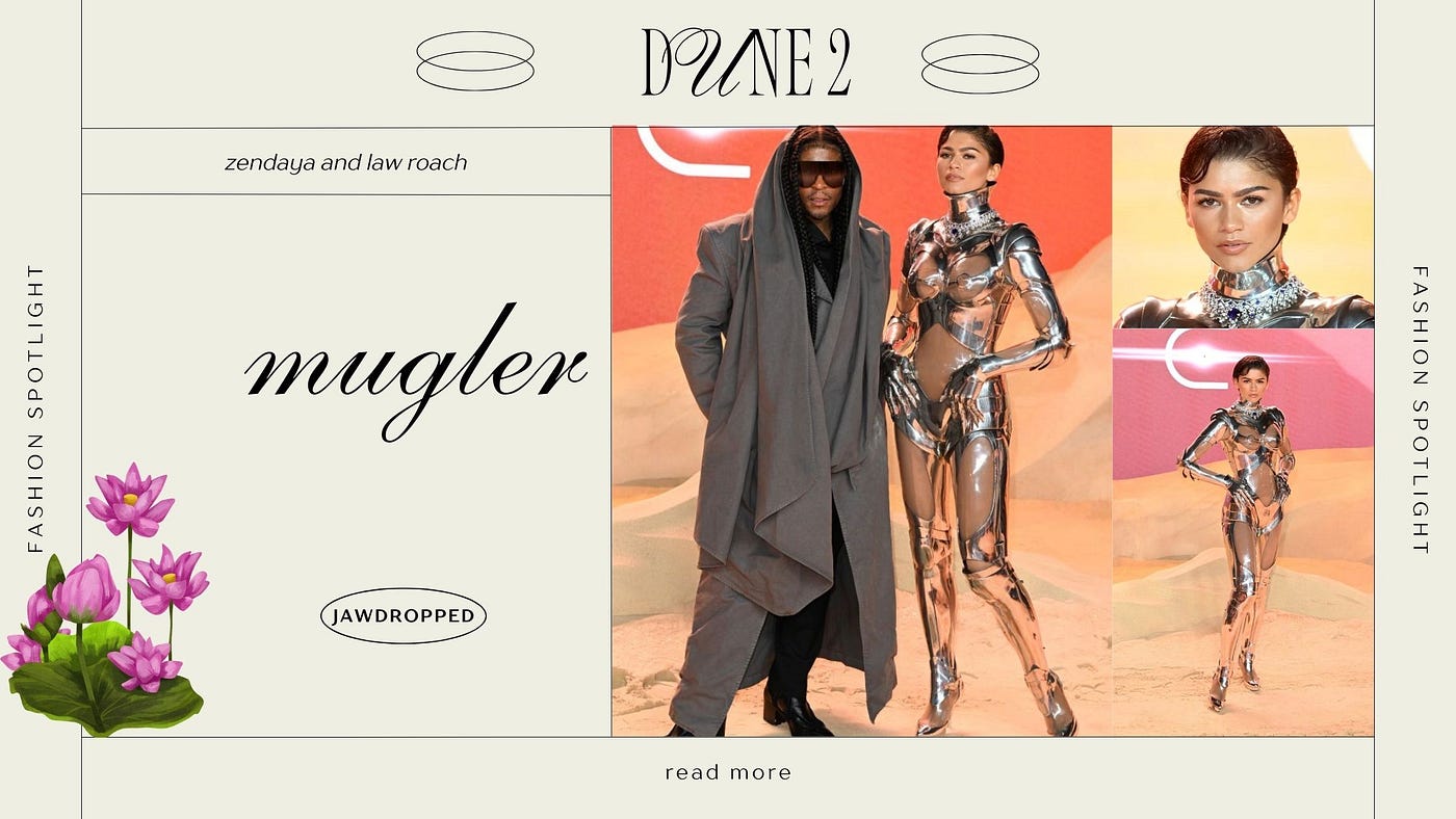 Zendaya and Raw Roach devour carpet fashion at Dune 2 Film Premiere in a Mugler Cutout Rob suit