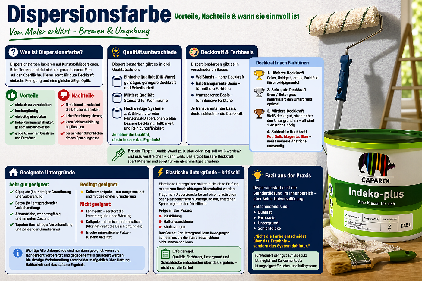 Dispersionsfarbe — Vorteile, Nachteile & Anwendung im Innenbereich