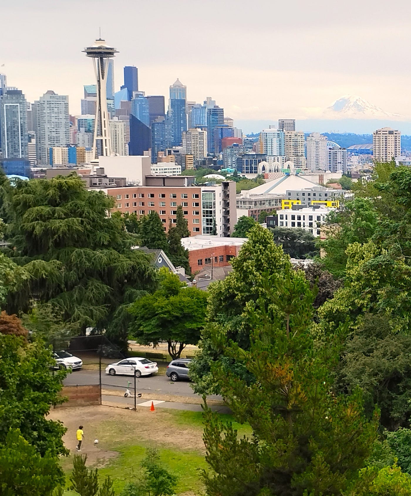 A young soccer player practices in Seattle’s Kerry Park in the shadow of the Space Needle and Mount Rainier. Photos by Kevin Shay