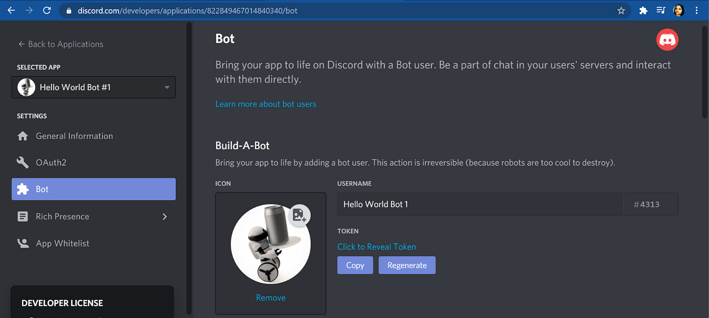 How to Create Discord Bot Application, Bot Token, and Bot Invite link using  Developer Portal 