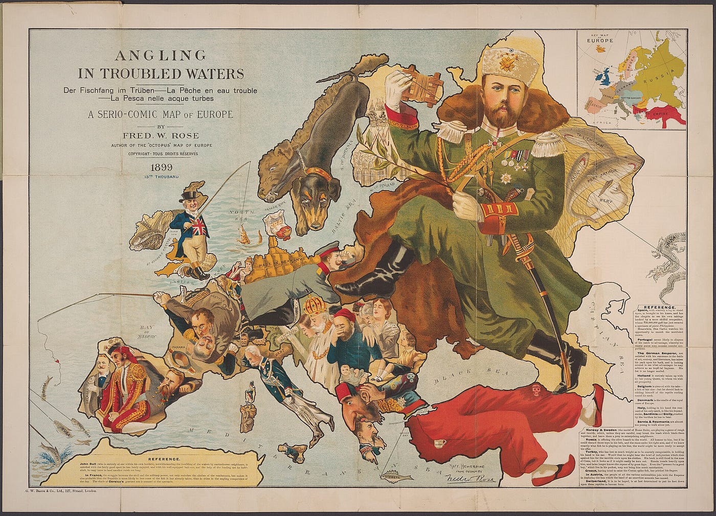 1899 Europe satirical map (public domain image from Wiki Commons)