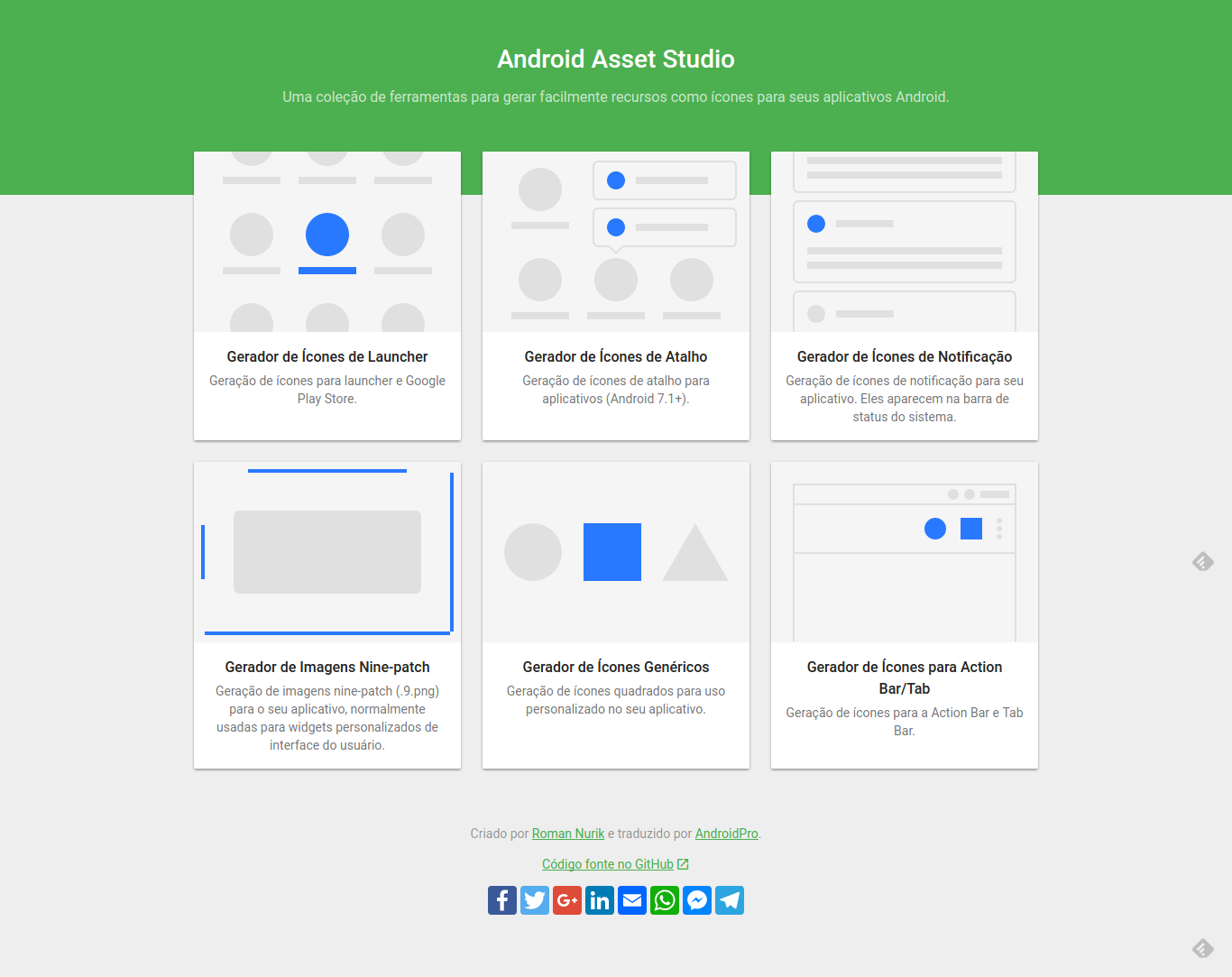 Android Asset Studio — Gerador de Ícones Responsivos, shapes tradução  google 