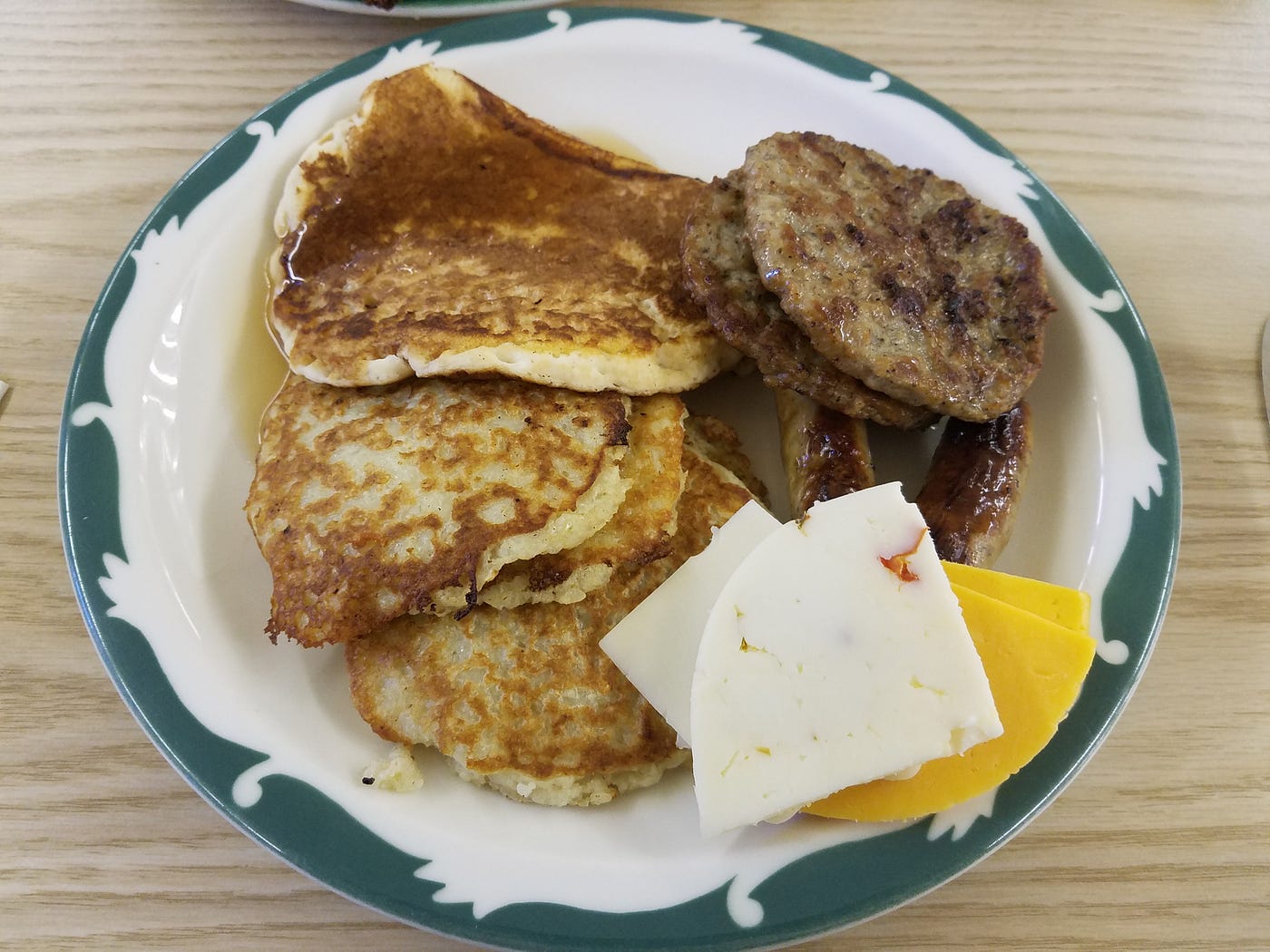 Pictured here are potato pancakes, of which I have yet to master the Lions Club Pancake Breakfast recipe. Perhaps if I can help them fundraise for another Pancake Breakfast …
