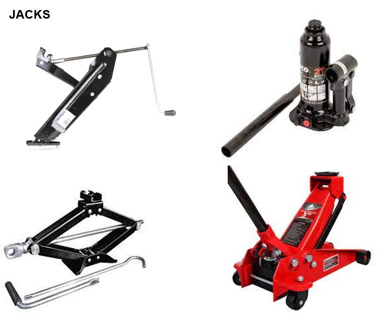 Graphic showing four different types of tire jacks