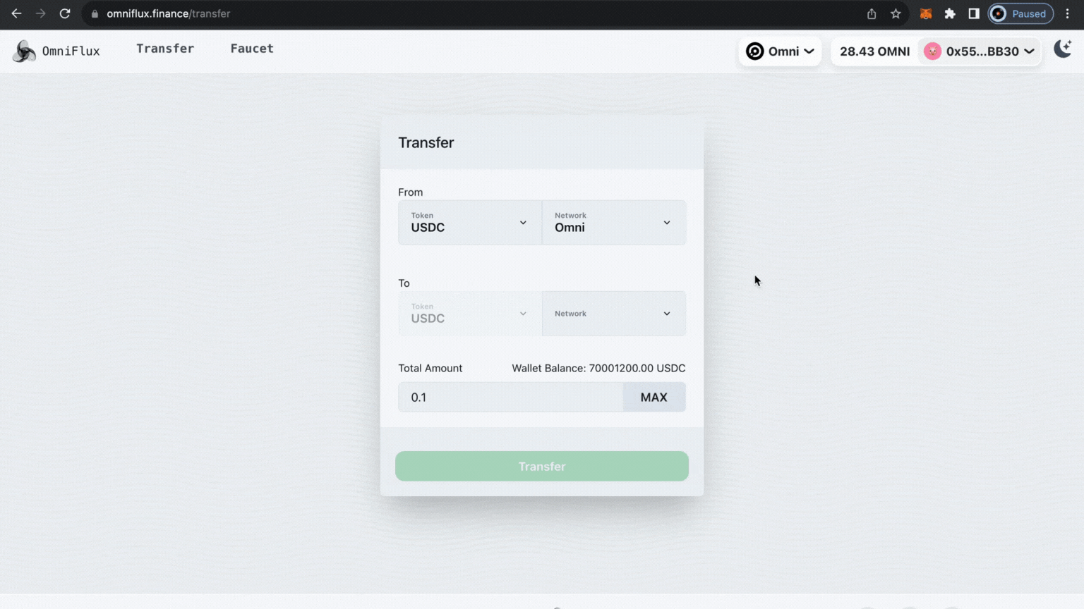 Transfer USDC from Omni to Arbitrum