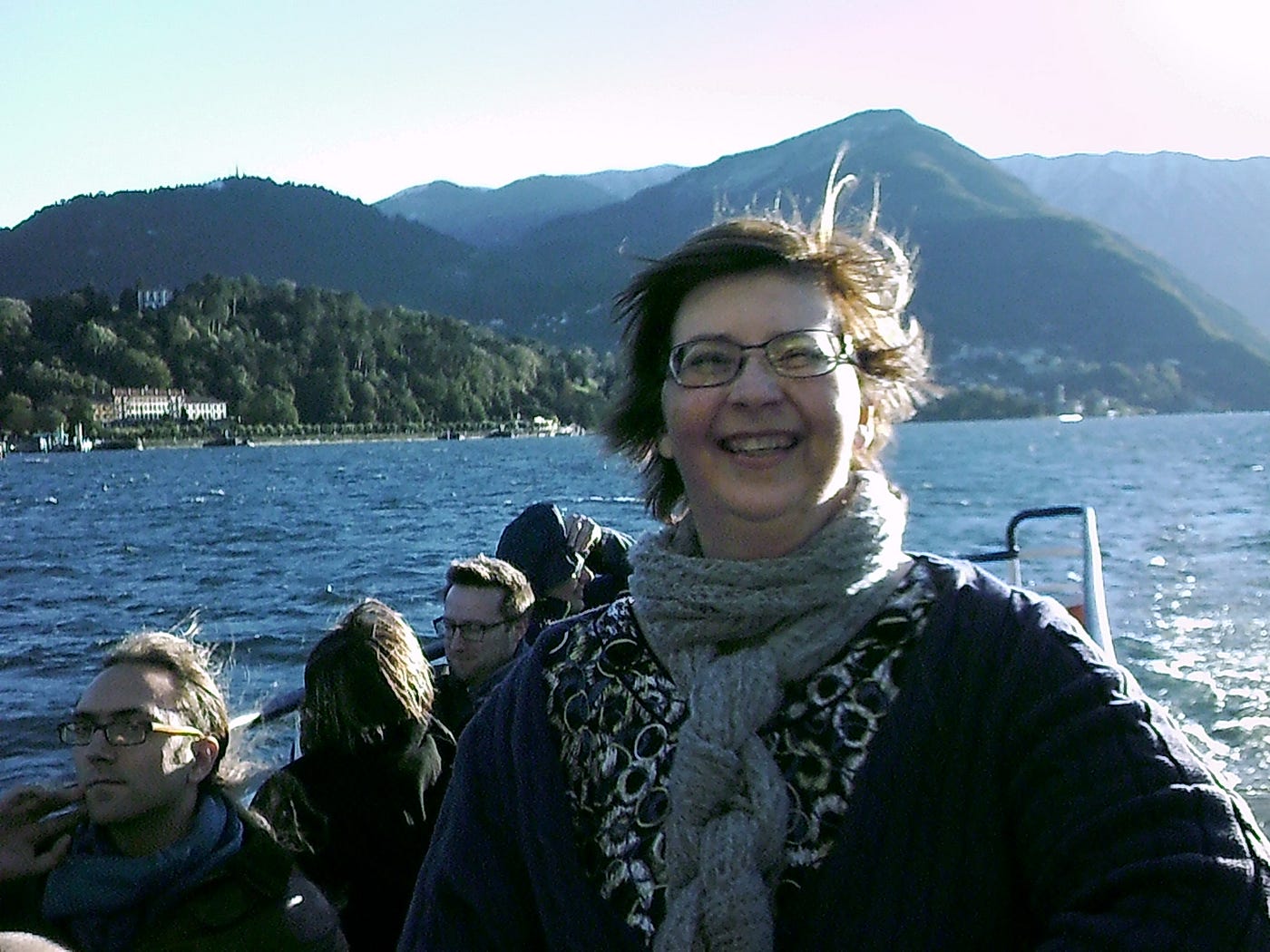 Me, on a ferry from Varenna to Bellagio, in Italy