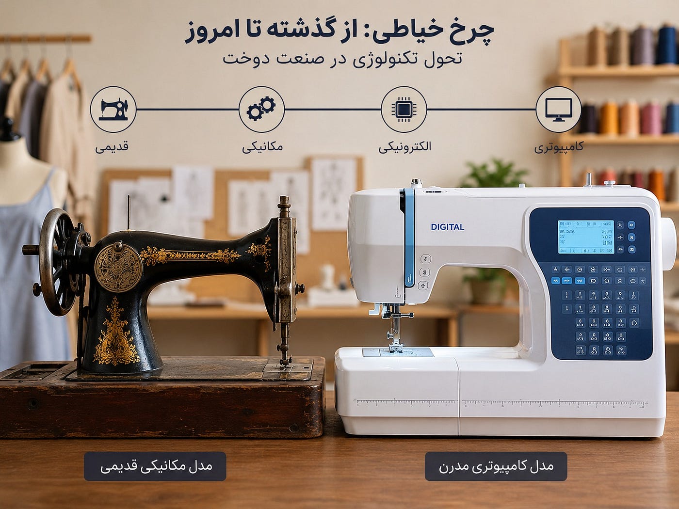 چرخ خیاطی کامپیوتری از گذشته تا کنون