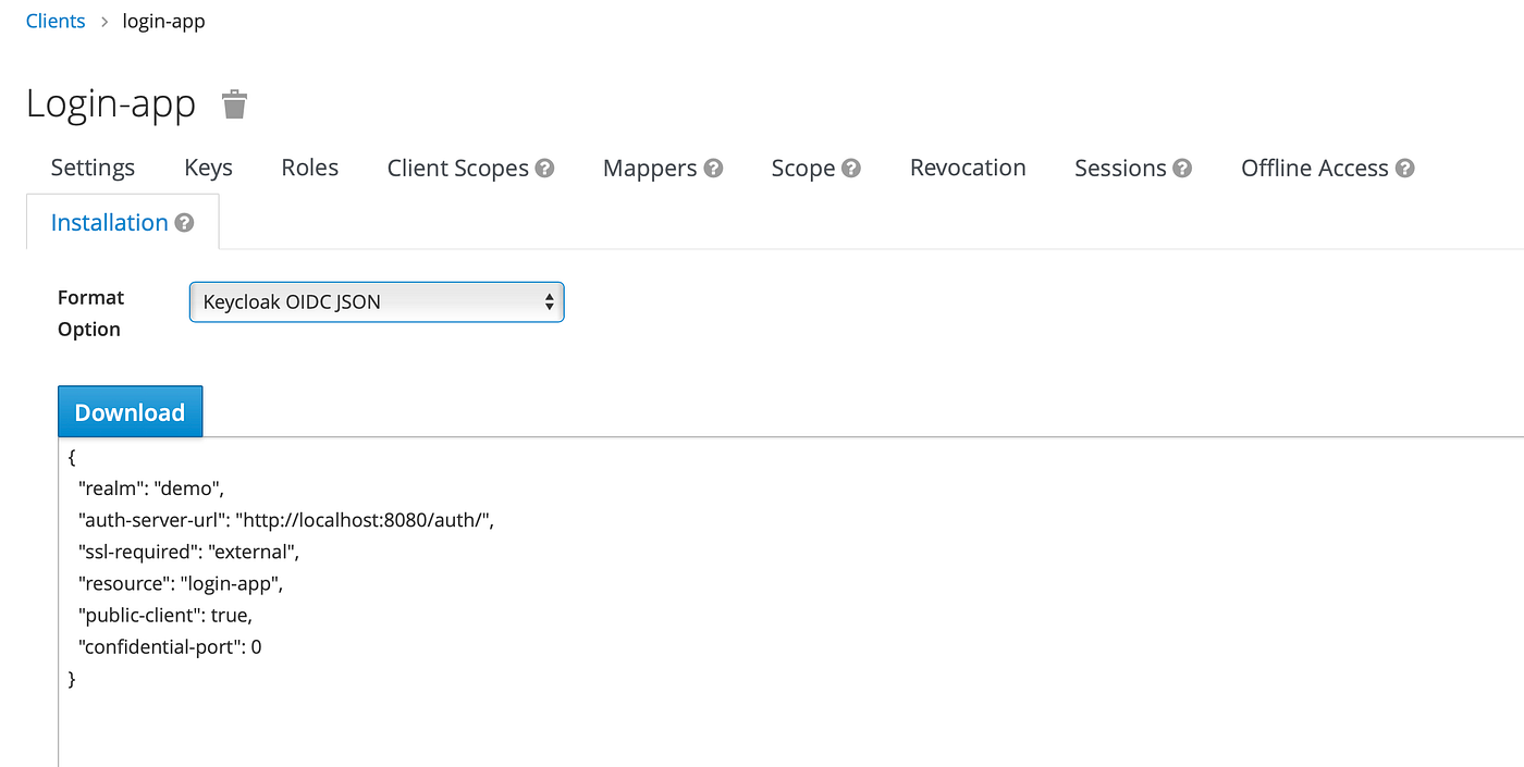 client installation OIDCN json format