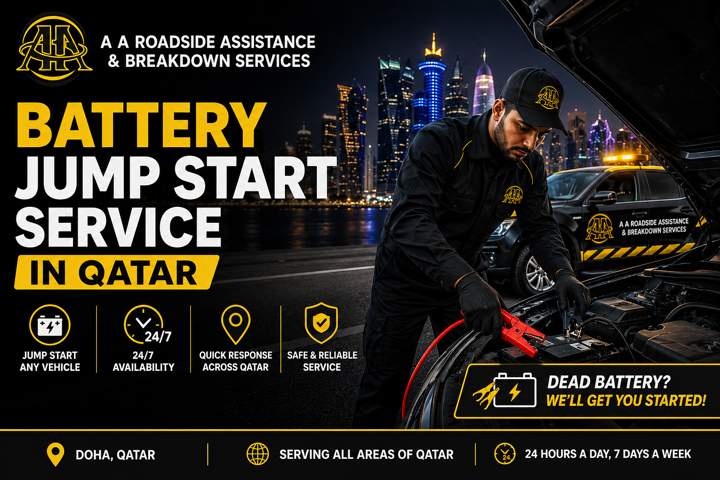 Battery Jump Start Service in Qatar — The Smarter, Safer Alternative to DIY Jump Starts