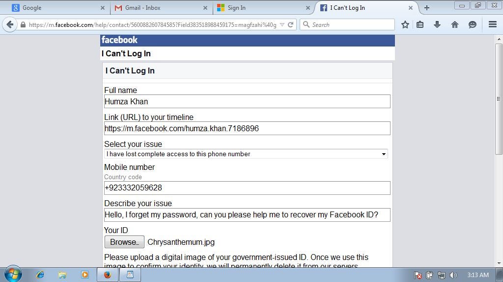 Facebook Account Recovery Form (CONFLICTING), by Zahid Ali