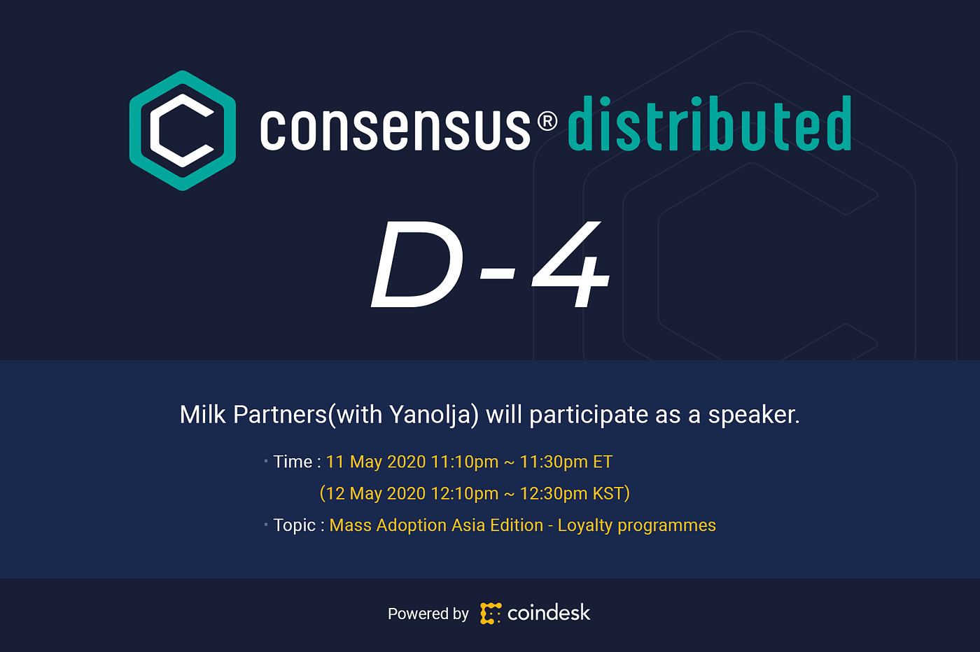 공지]밀크가 Consensus 2020에 참가합니다.. Consensus: Distributed (2020년 5월… | by MiL.k  | MiL.k-Korean Official Blog | Medium