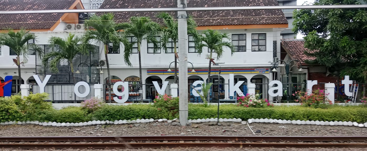 A river and Yogyakarta station.
