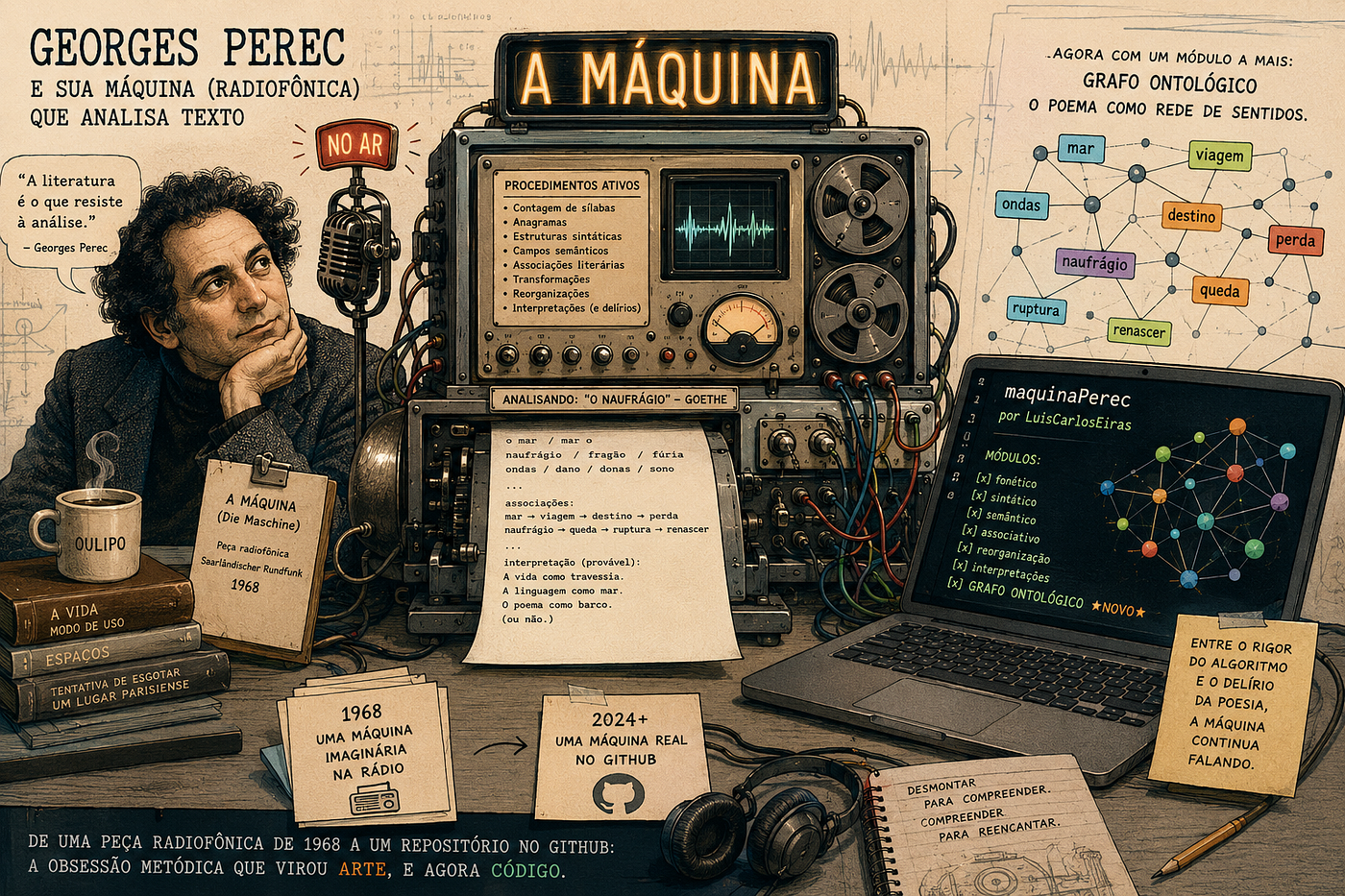 A Máquina, o computador radiofônico, desconstruía poemas em 1968, mas agora está no GitHub