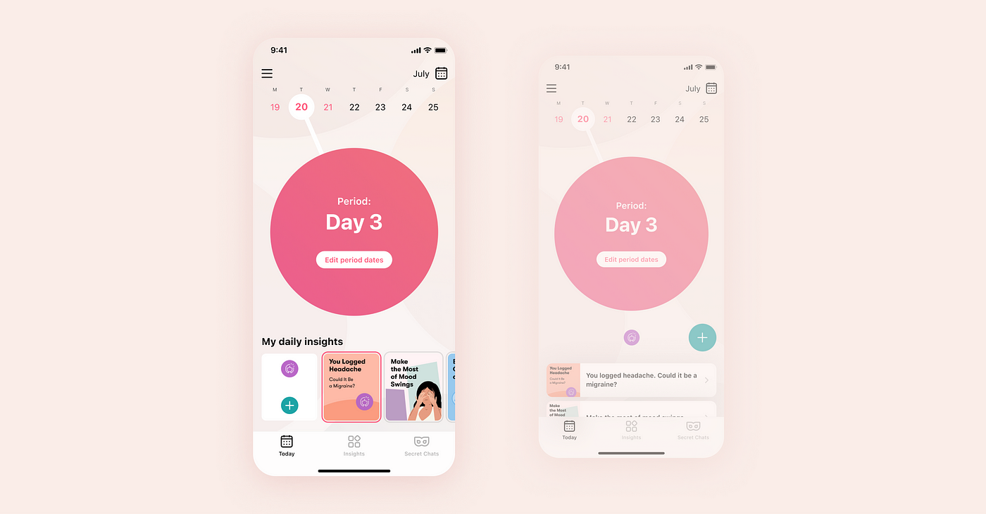 How we evolved and enriched the main screen of the Flo app. Part 1 — My  daily insights, by Alina Shipulina, Flo Health UK