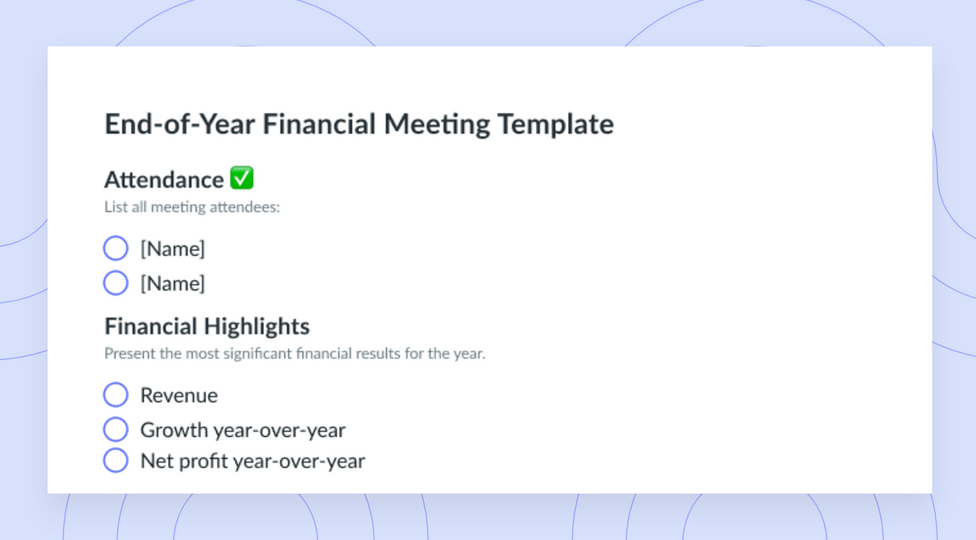 9 Meeting Agenda Templates for Efficient Finance Meetings | Fellow.app