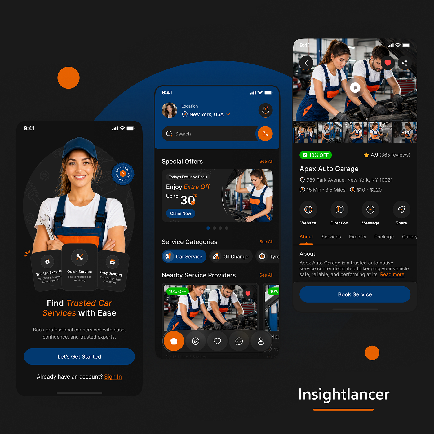 Car Service App UIUX Design | Car Repair App Design | Dark Mode