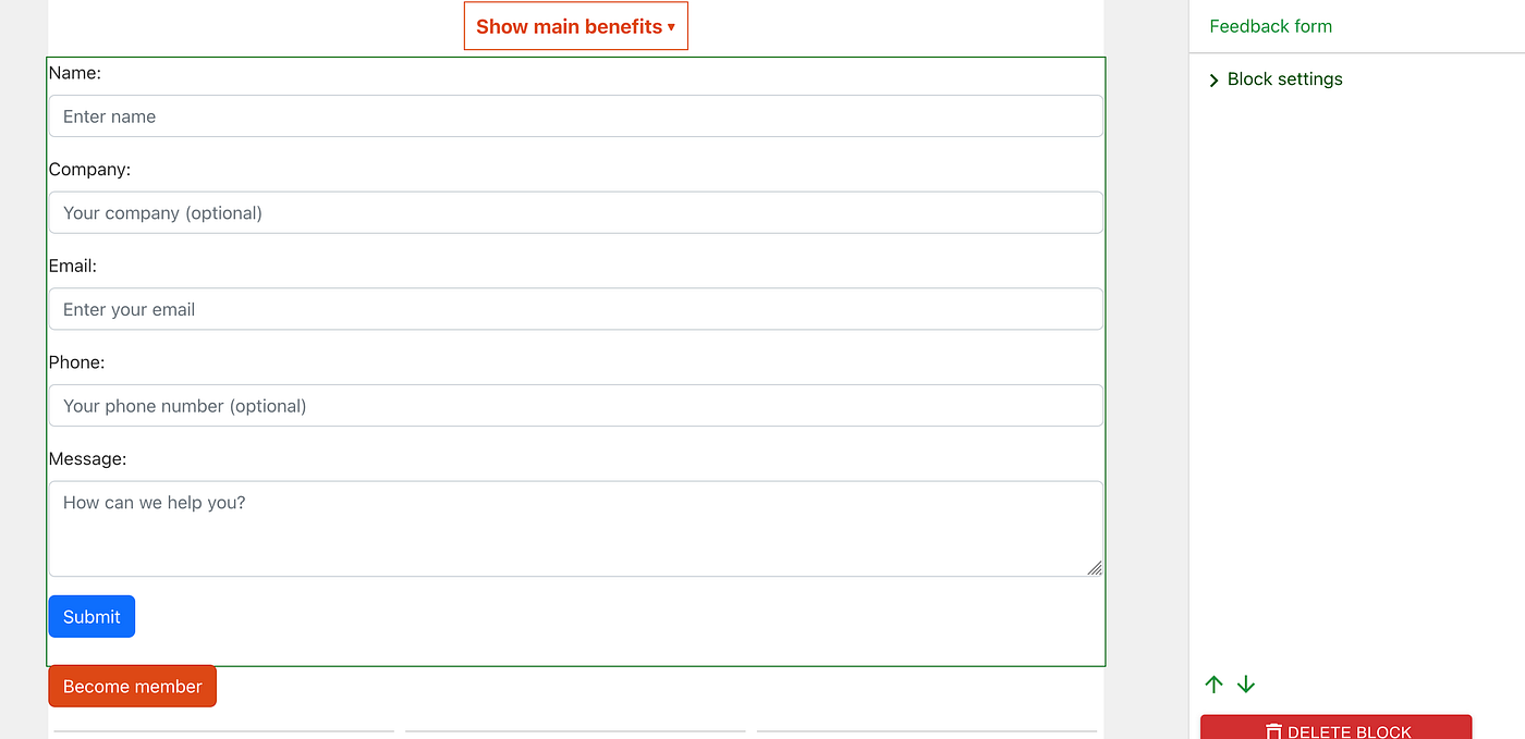 A sample feedback form showing real form — made in React