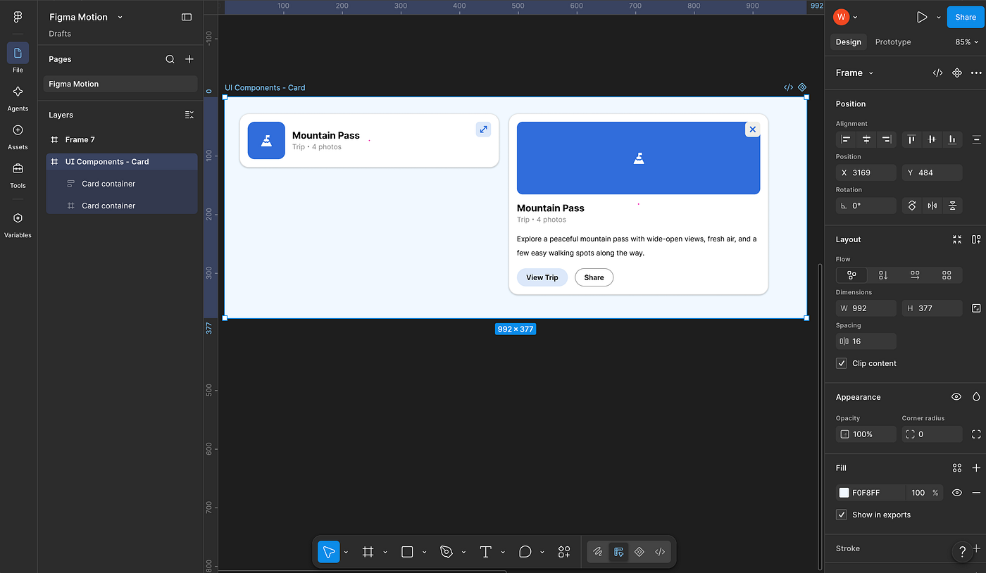 The card UI, built in Figma as usual