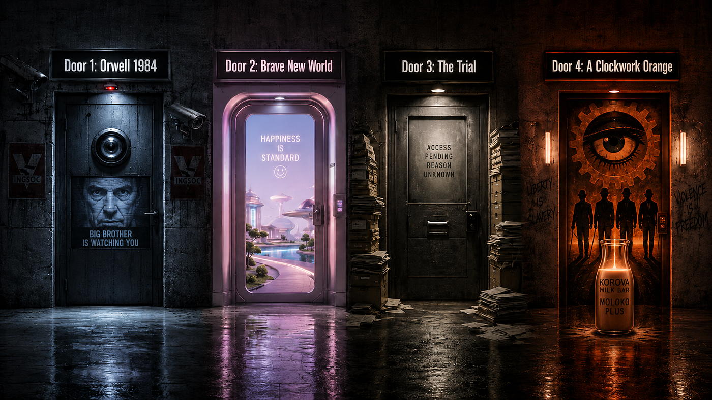 Four Dystopias as Interactive AI LiveBooks