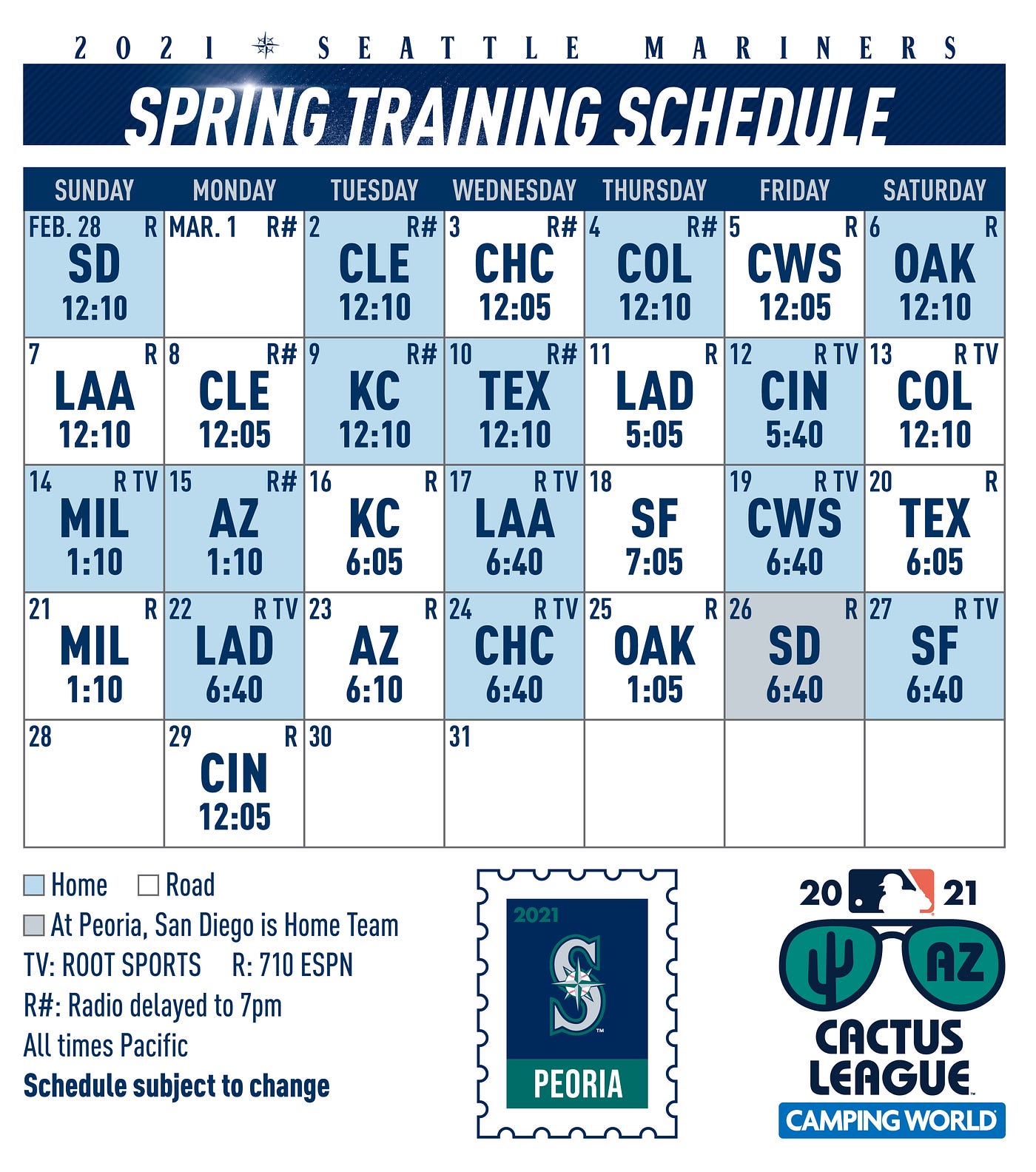 schedule mariners spring training