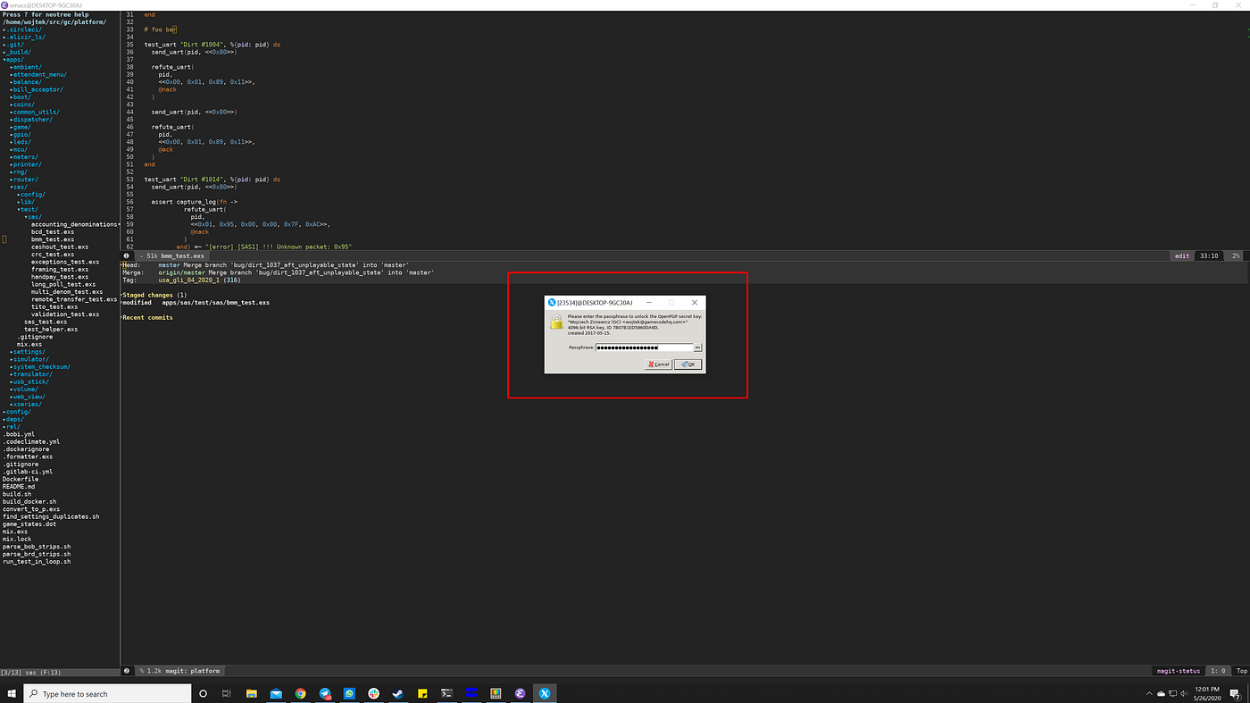 TIL: How to GPG sign commits with spacemacs and magit on WSL2 and X11 / X410?