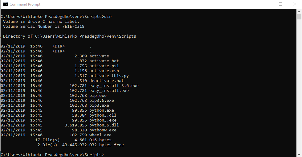 Python venv windows. Venv create command.