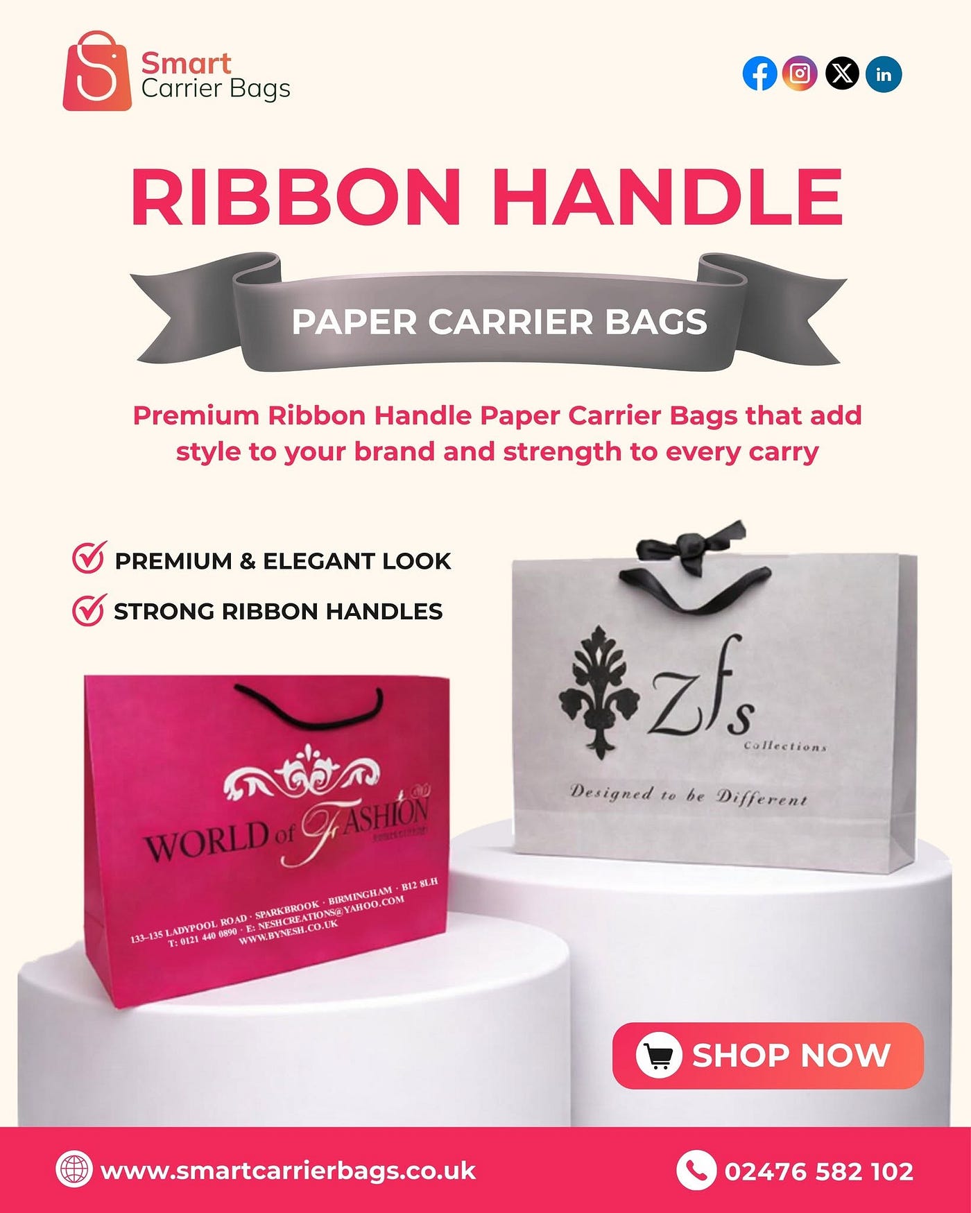Premium Ribbon Handle Paper Carrier Bags | Smart Carrier Bags UK