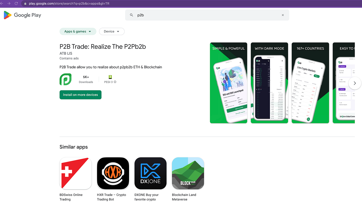 P2pb2b exchange security problems and fake mobile apps