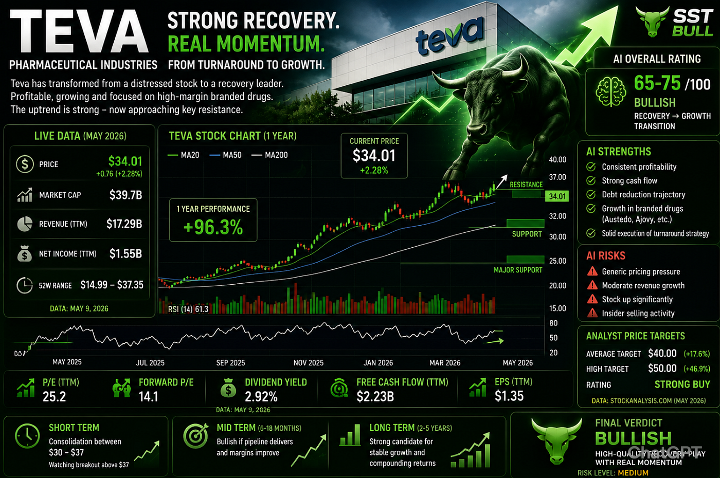 TEVA Stock — Technical & AI Analysis (Live Data)1. Company SnapshotTeva Pharmaceutical Industries