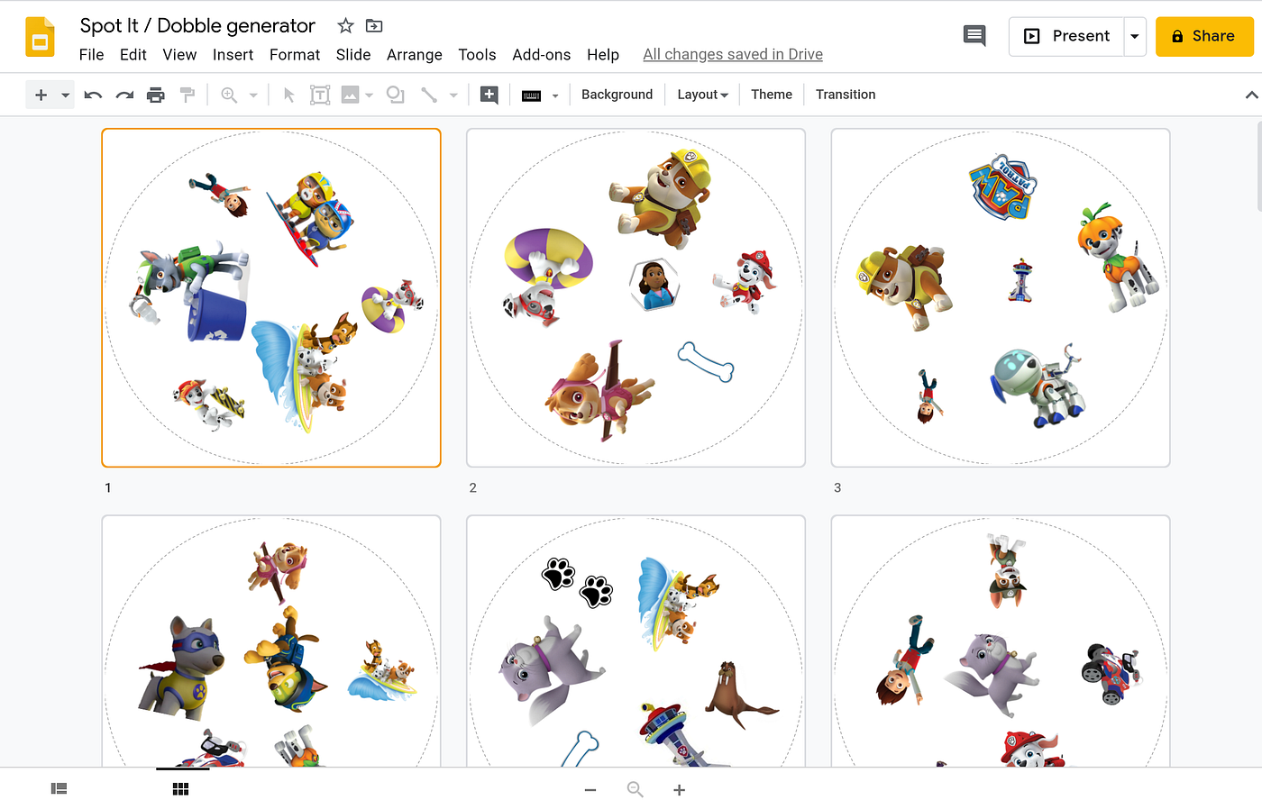 Make your own Dobble / Spot It game with Google Slides and Apps