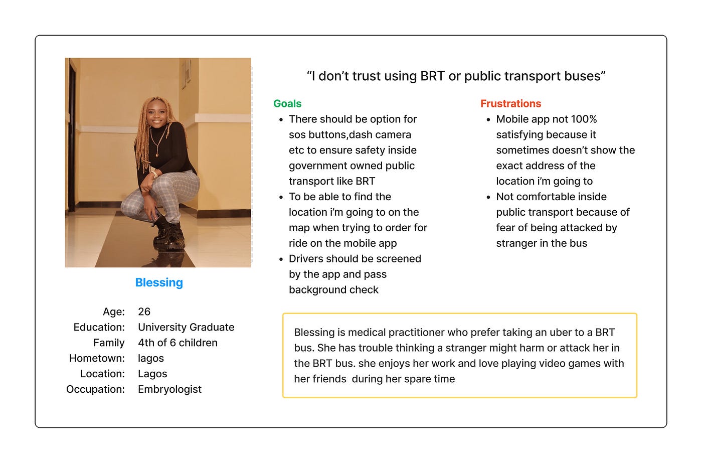 User Persona of another respondent, Blessing.