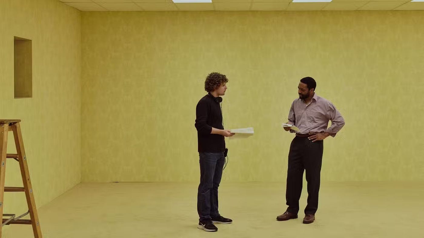 Director Kane Parsons and Chiwetel Ejiofor on set of “Backrooms” (A24)