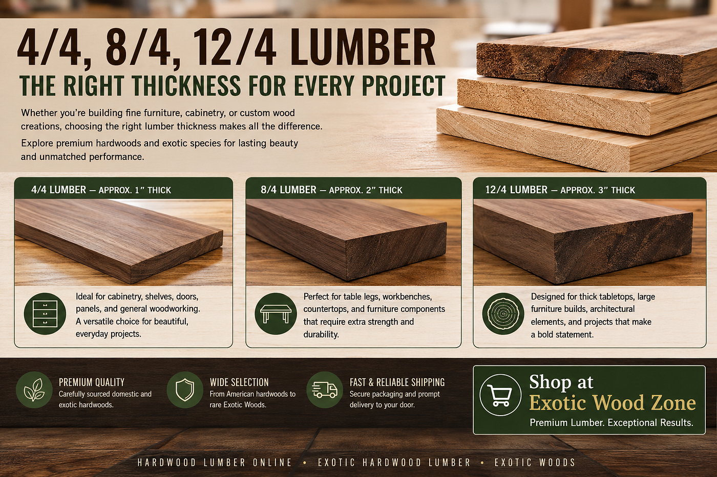 4/4, 8/4, and 12/4 Lumber: Choosing the Right Thickness for Your Woodworking Projects