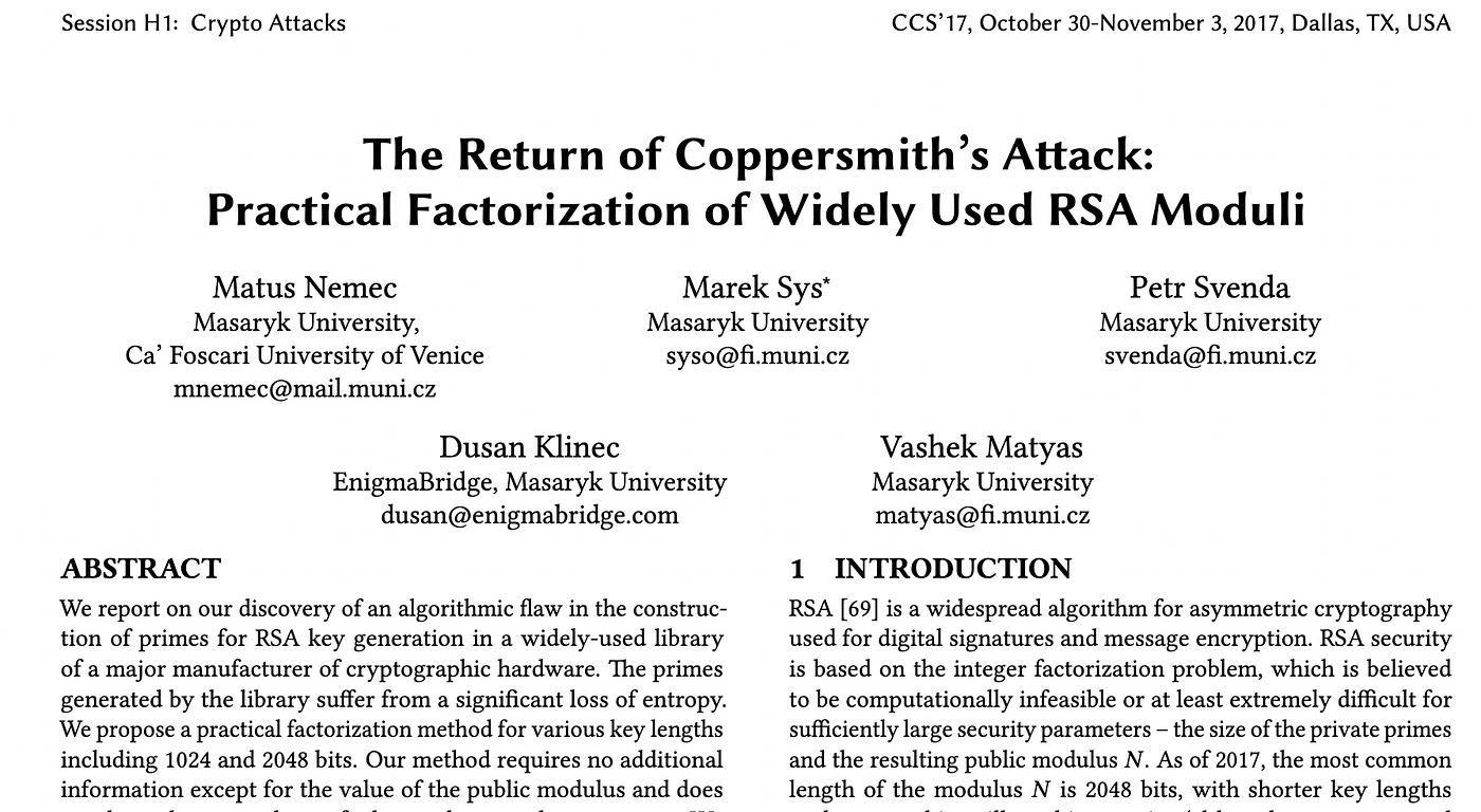 Paranoid Cryptography: ROCA. I have been investigating a new library… | by  Prof Bill Buchanan OBE FRSE | ASecuritySite: When Bob Met Alice | Medium