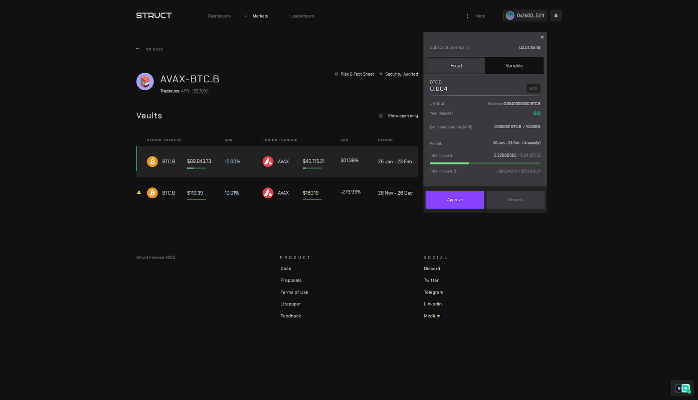 Earning BTC on Avalanche #3 — $BTC / $AVAX Vault with Struct Finance and  Trader Joe | by harry.avax | Medium