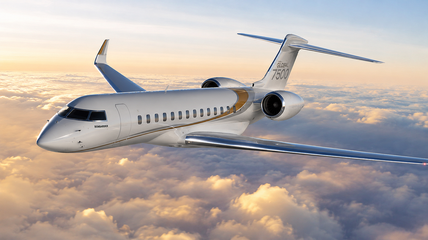 The Bombardier Global 7500: four cabin zones and the longest baseline range of the two. (AI Generated Image)