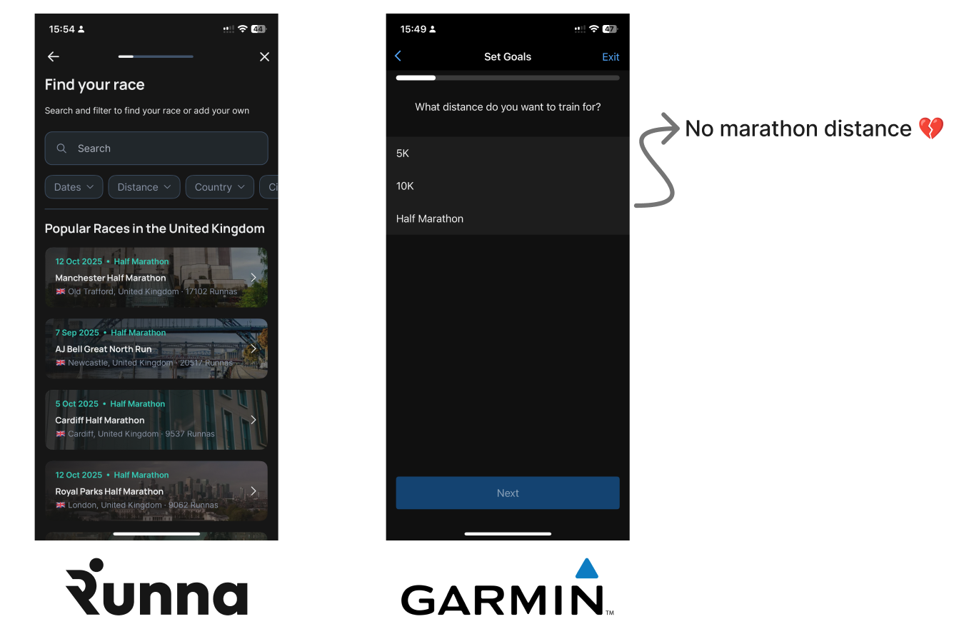 选择你的比赛：Runna 和 Garmin