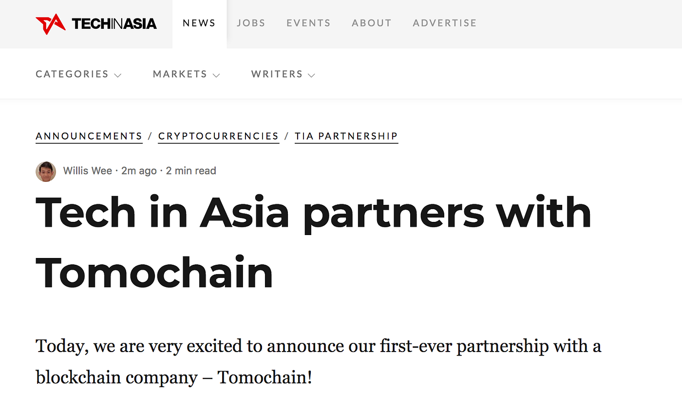 Partnership with Tech in Asia announcement | by Long Vuong | TomoChain |  Medium