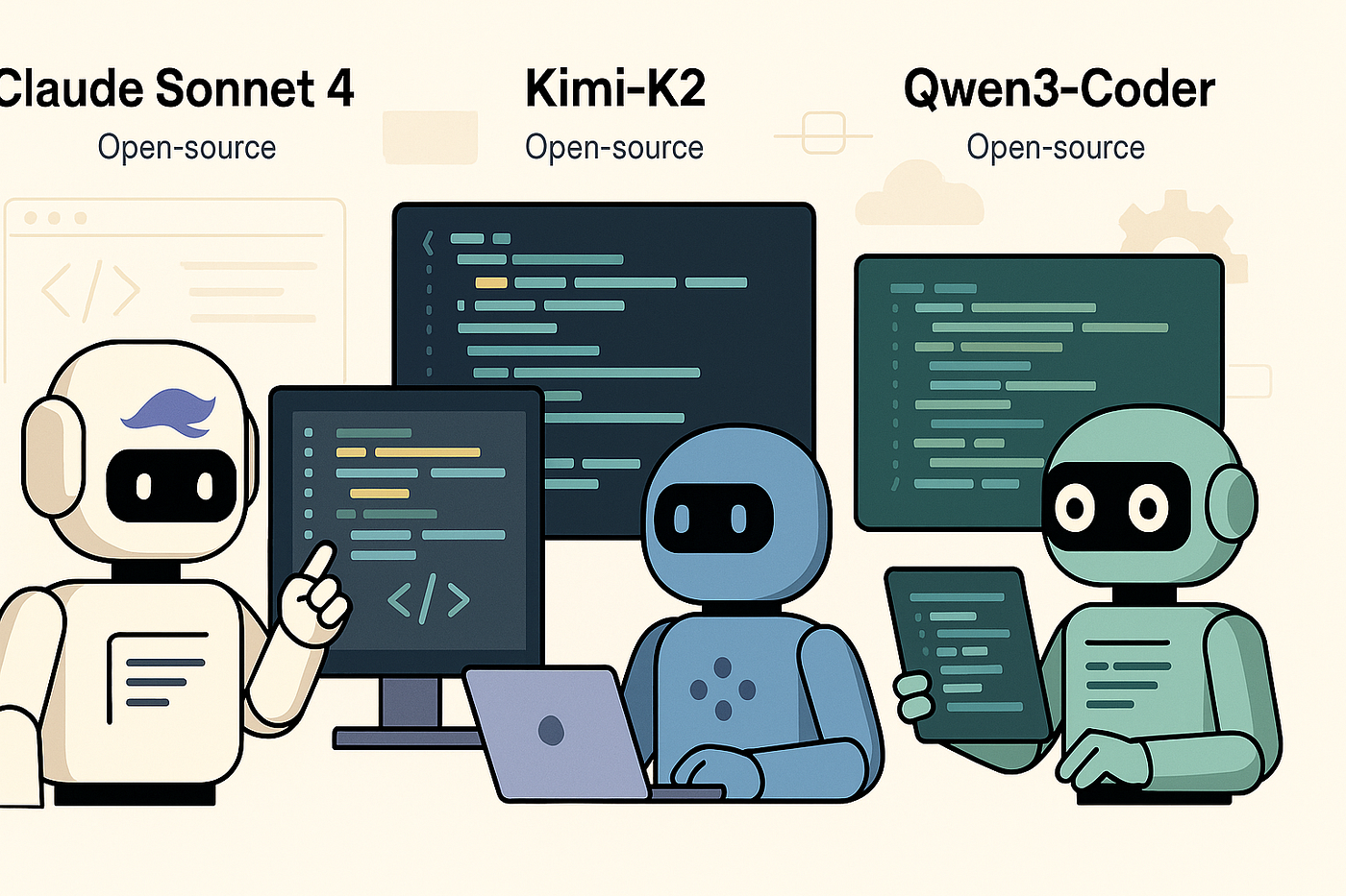 Comparação: Claude Sonnet 4, Kimi-K2 e Qwen3-Coder para Programação