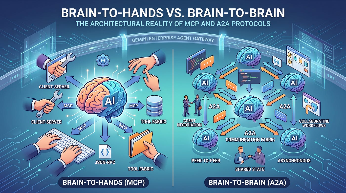 The Architectural Reality of MCP and Agent-to-Agent (A2A) Protocols: Brain-to-Hands vs.