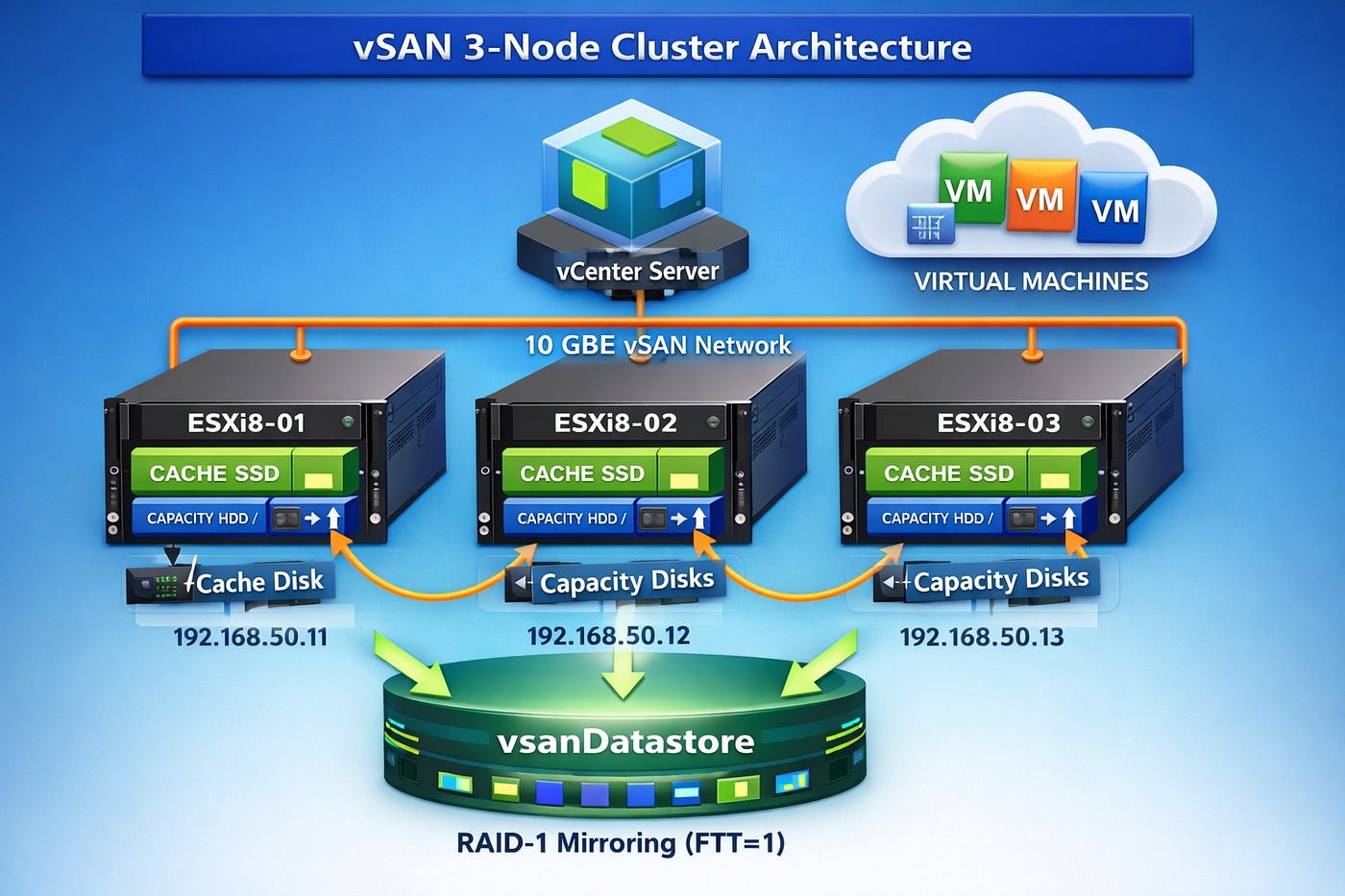 VMware vSAN 3-Node Cluster Architecture (ESXi 8)