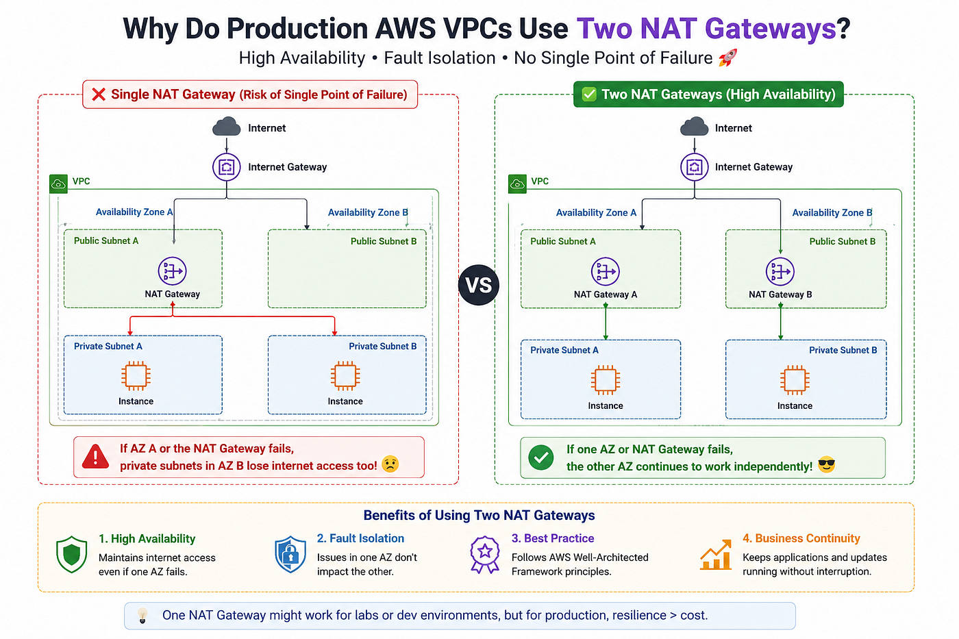 🌐 Why Do Production AWS VPCs Use Two NAT Gateways Instead of One?