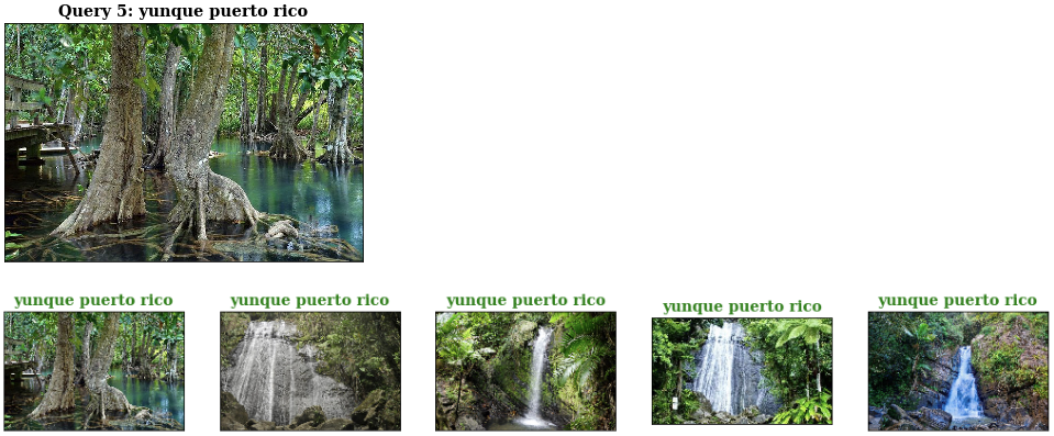 Retrieval of images via deep features. Titles in Red indicate an incorrect inference was made while Green titles indicate that a correct inference was made.