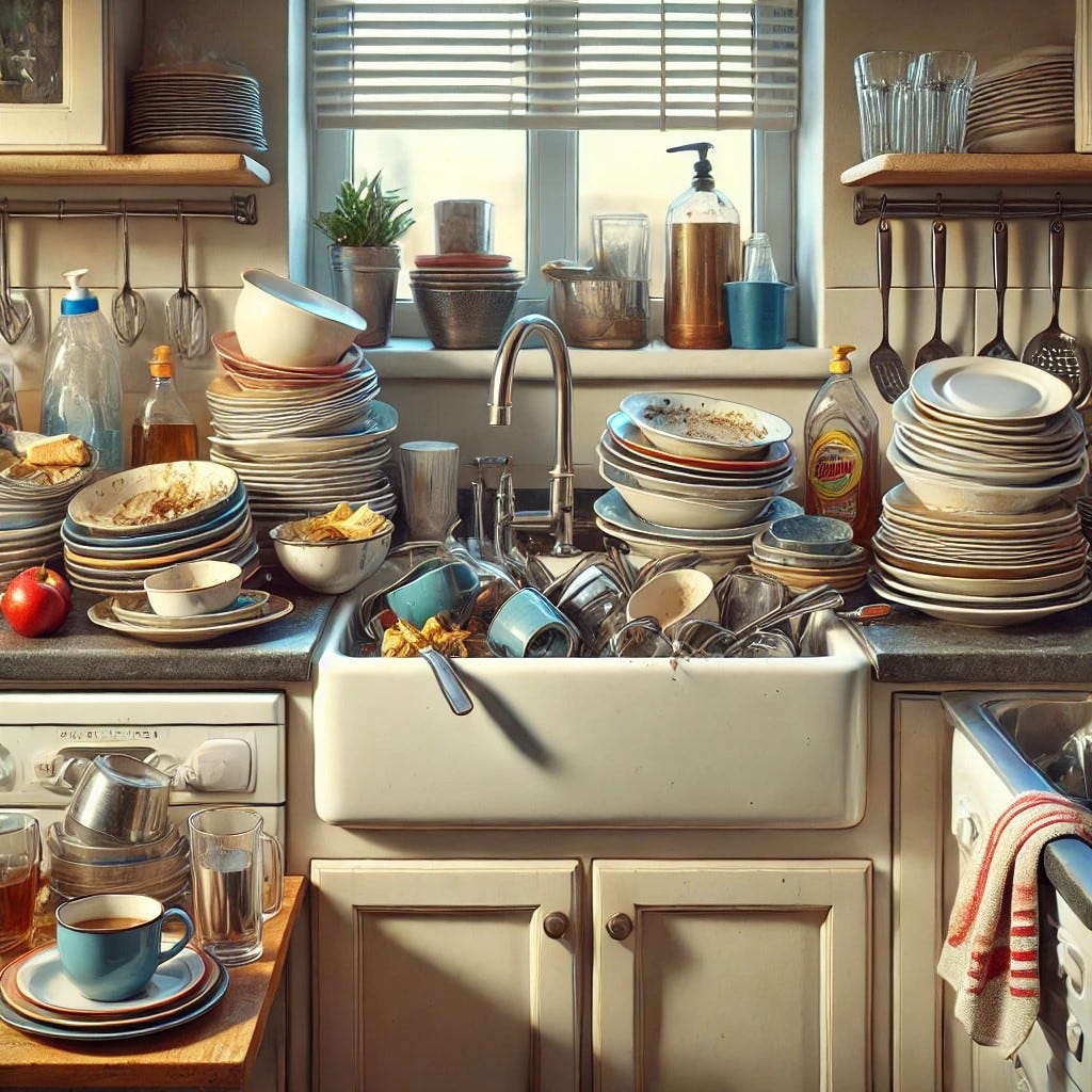 싱크대에 쌓인 더러운 접시