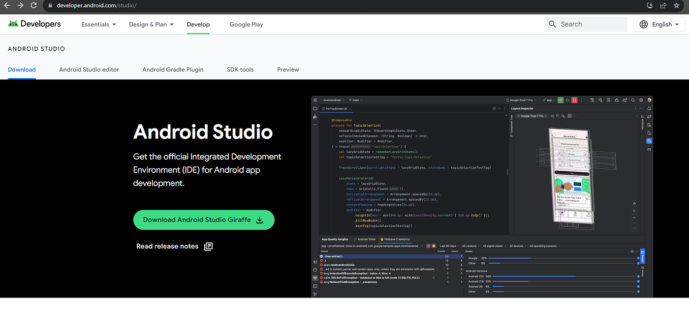 Robot d'exploration d'applications, Android Studio